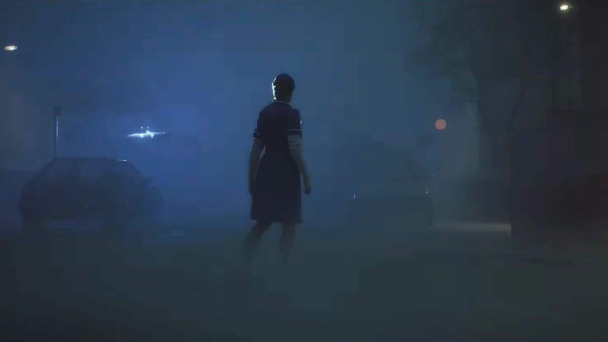 A humanoid figure barely visible in fog